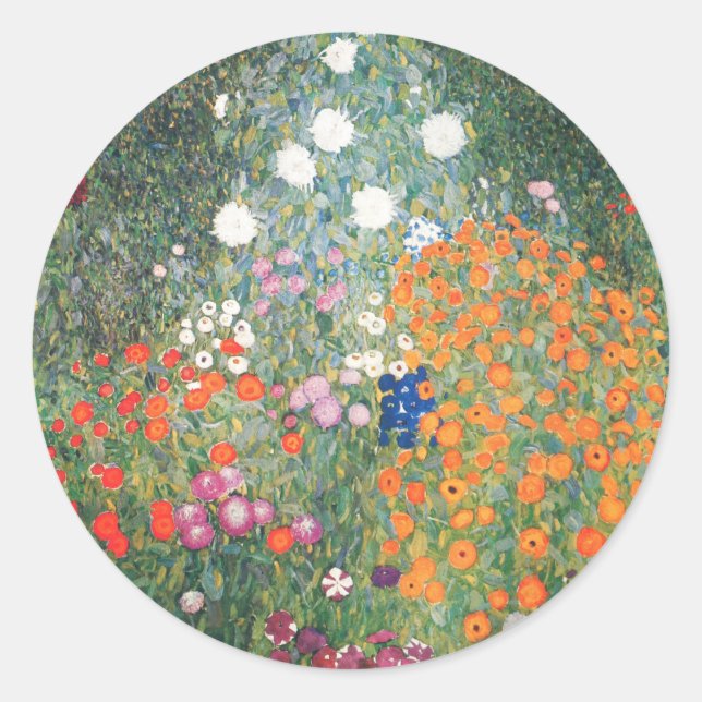 Pegatina Redonda Gustav Klimt Blumengarten (Anverso)