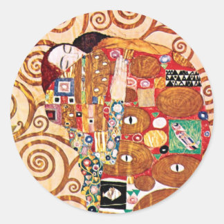 Pegatina Redonda Gustav Klimt - El Abrazo - Pintura de Arte Fino