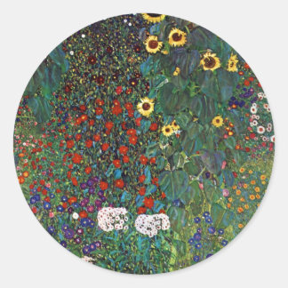 Pegatina Redonda Gustav Klimt Farm Garden con girasoles