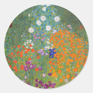 Pegatina Redonda Gustav Klimt Flor Jardín Naturaleza