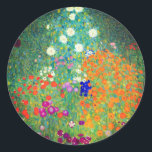 Pegatina Redonda Gustav Klimt Flower Garden<br><div class="desc">Pegatinas con la pintura al óleo de Gustav Klimt en Flower Garden (1906). Un bonito jardín de flores moradas,  rojas,  blancas,  azules y naranjas. Un gran regalo para los amantes del arte Art Nouveau y austriaco.</div>