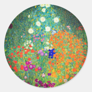 Pegatina Redonda Gustav Klimt Flower Garden