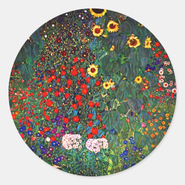 Pegatina Redonda Gustav Klimt Flower Garden (Anverso)