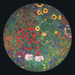 Pegatina Redonda Gustav Klimt Flower Garden<br><div class="desc">Pegatinas con la pintura al óleo de Gustav Klimt en el Farm Garden con Sunflowers (1907). Un bonito jardín de girasoles y exquisitos flores azules,  rojas,  violetas,  rosas y blancas. Un gran regalo para los amantes del arte Art Nouveau y austriaco.</div>