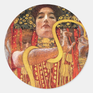 Pegatina Redonda Gustav Klimt - Higía Diosa de la Medicina de la Sa