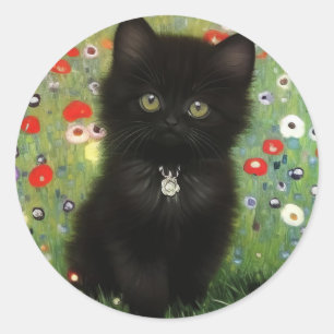 Pegatina Redonda Gustav Klimt Kitten