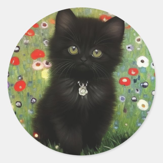 Pegatina Redonda Gustav Klimt Kitten (Anverso)