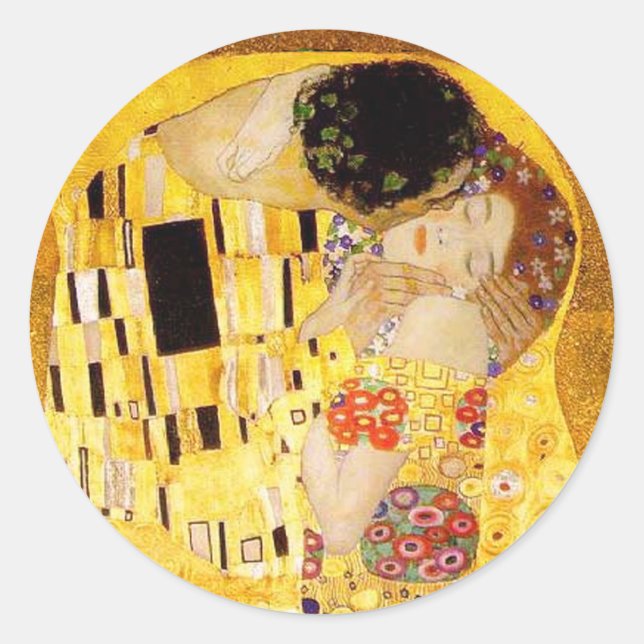 Pegatina Redonda Gustav Klimt La Pintura Clásica Del Beso (Anverso)