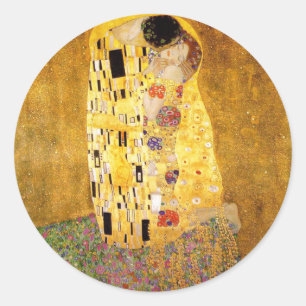 Pegatina Redonda Gustav Klimt La Pintura Clásica Del Beso