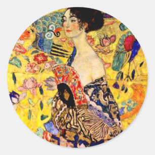 Pegatina Redonda Gustav Klimt Lady con ventilador