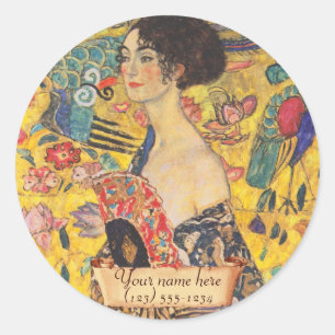 Pegatina Redonda Gustav Klimt "Lady with fan" Bookplate