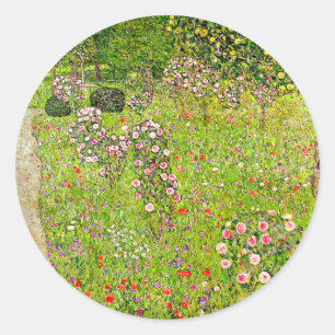Pegatina Redonda Gustav Klimt Orchard con Rosas