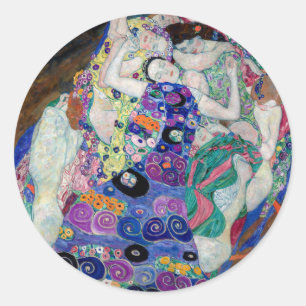 Pegatina Redonda Gustav Klimt Pintando La Virgen