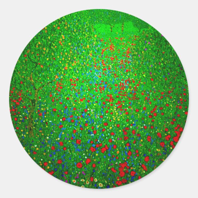 Pegatina Redonda Gustav Klimt Poppy Field (Anverso)