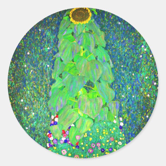 Pegatina Redonda Gustav Klimt Sunflower (Anverso)