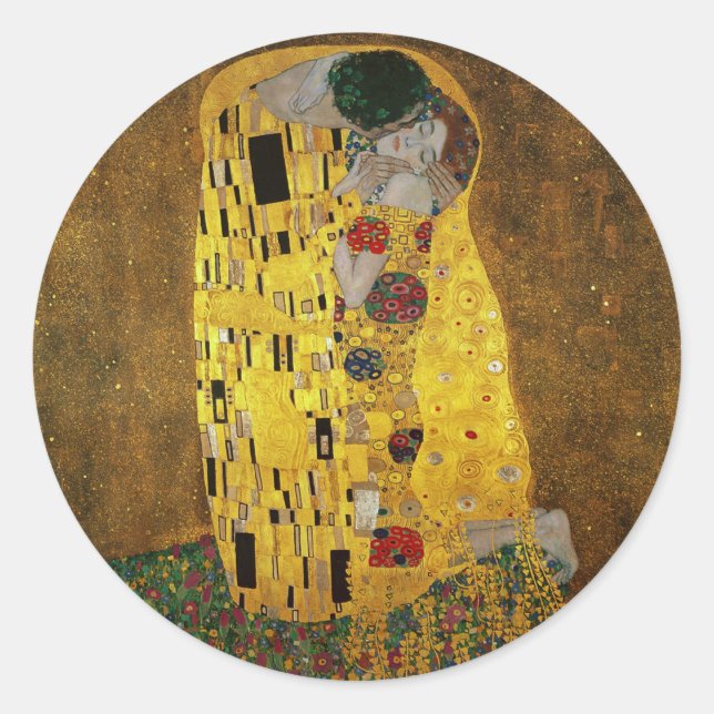 Pegatina Redonda Gustav Klimt The Kiss (Anverso)