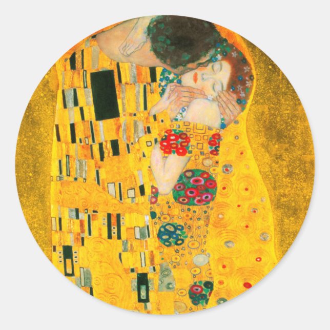 Pegatina Redonda Gustav Klimt The Kiss (Anverso)