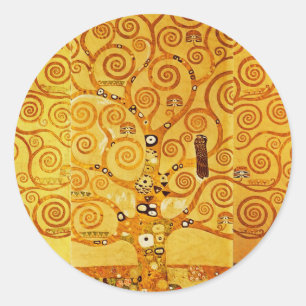 Pegatina Redonda Gustav Klimt Tree of Life: Simbolista Art Nouveau