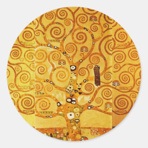 Pegatina Redonda Gustav Klimt Tree of Life: Simbolista Art Nouveau