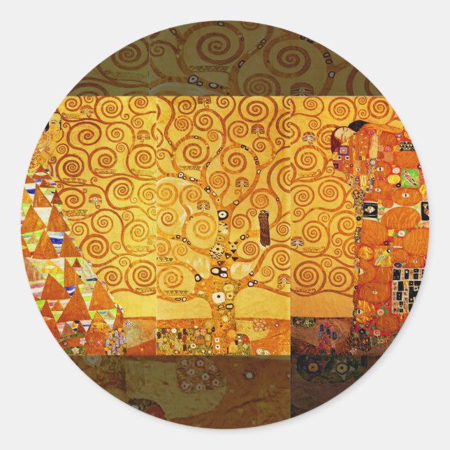 Pegatina Redonda Gustav Klimt Tree of Life: Simbolista Art Nouveau (Anverso)