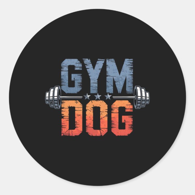 Pegatina Redonda Gym Dog Meaning Gym Dog Costume Weight Lifting Gym (Anverso)