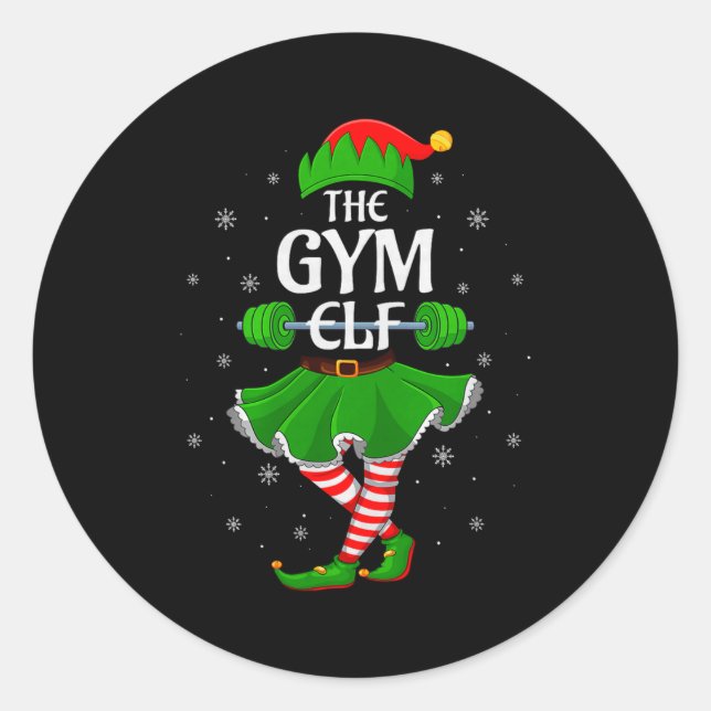 Pegatina Redonda Gym Elf Christmas Family Workout Girls Women Elf S (Anverso)
