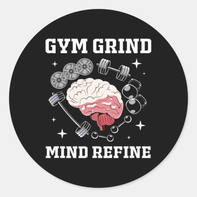 Pegatina Redonda Gym Grind Mind Refined Bodybuilding Funny Gym Rat  (Anverso)