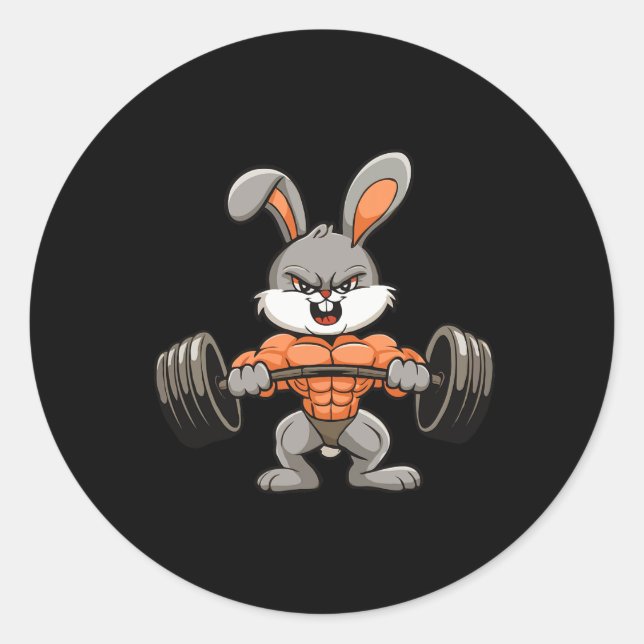 Pegatina Redonda Gym Rabbit Bodybuilding Power Fitness Funny (Anverso)