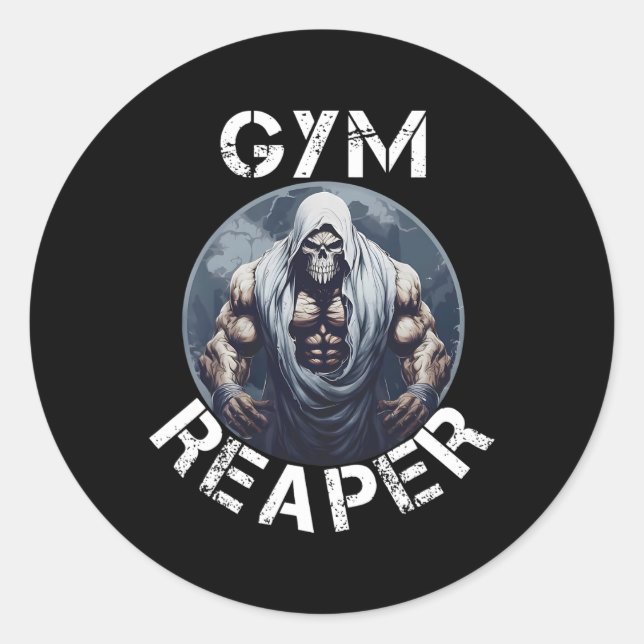 Pegatina Redonda Gym Reaper Fitness Halloween Skeletree Cuerpo de e (Anverso)