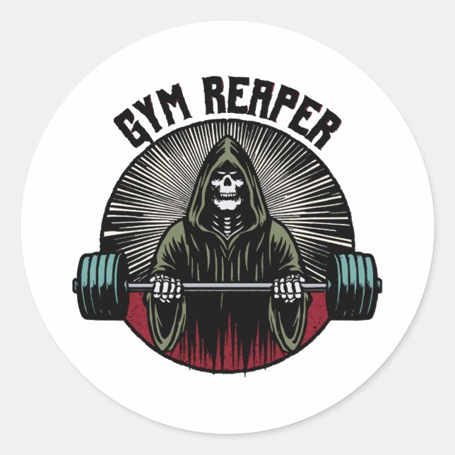 Pegatina Redonda Gym Reaper Workout (Anverso)