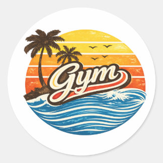 Pegatina Redonda Gym Retro Sunset Design