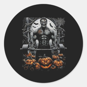 Pegatina Redonda Gym Skeleton-haunted Fitness Fun-halloween entrena