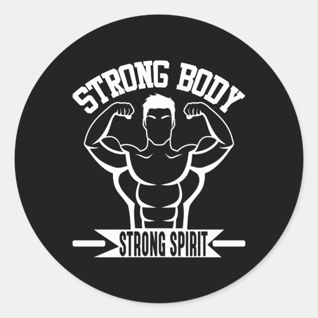 Pegatina Redonda Gym Workout Strong Body Strong Spirit (Anverso)