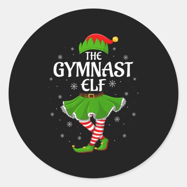 Pegatina Redonda Gymnast Elf Christmas Family Girls Women Elf Squad (Anverso)