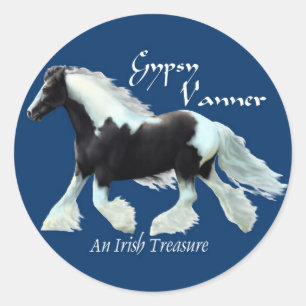 Pegatina Redonda Gypsy Vanner, un tesoro irlandés