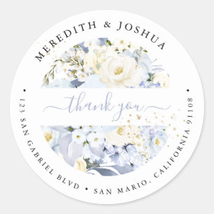 Pegatina Redonda H2 Blue Hydrangea Cream Rosas de matrimonio favore