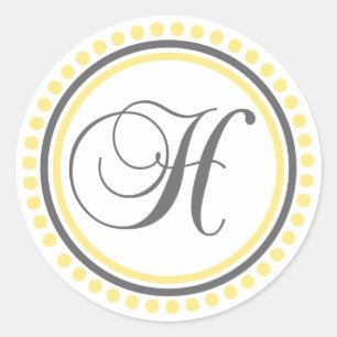 Pegatina Redonda H Monograma (Círculo de puntos amarillo/gris)