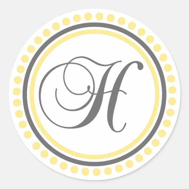 Pegatina Redonda H Monograma (Círculo de puntos amarillo/gris) (Anverso)