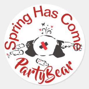 Pegatina Redonda Ha llegado la primavera del oso fiesta
