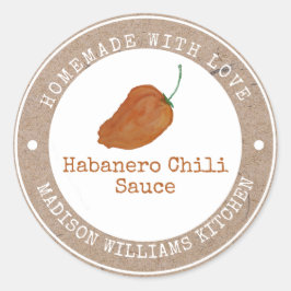 Pegatina Redonda Habanero Chili Sauce casero | Naranja Chili
