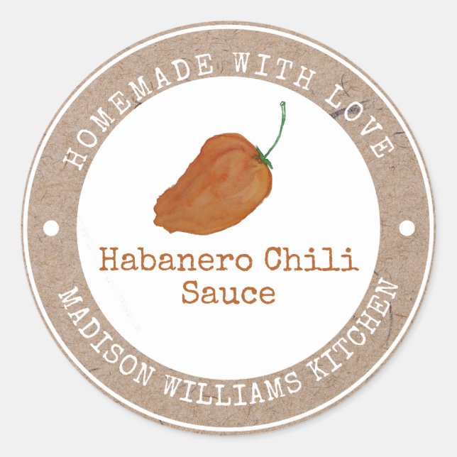 Pegatina Redonda Habanero Chili Sauce casero | Naranja Chili (Anverso)