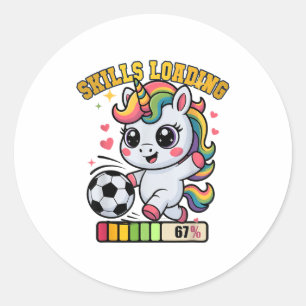 Pegatina Redonda Habilidades de Unicornio de Fútbol Bonito Cargando