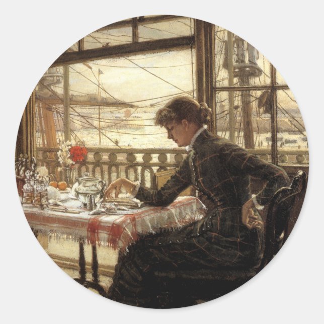 Pegatina Redonda Habitación con vistas al puerto (Anverso)