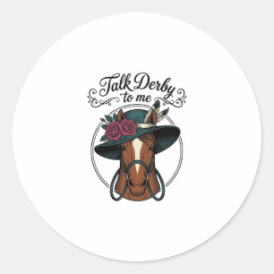 Pegatina Redonda Habla Derby Conmigo Diseño de Sombrero de Caballo