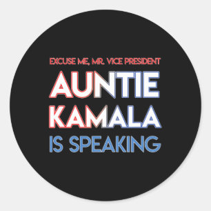 Pegatina Redonda Hablando Kamala Harris tía Black Indian America