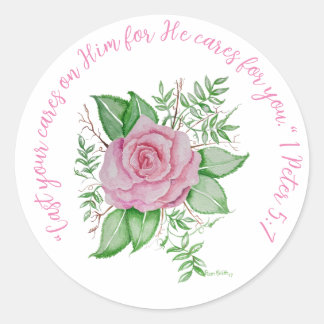 Pegatina Redonda Hablar Jesus PInk Rose