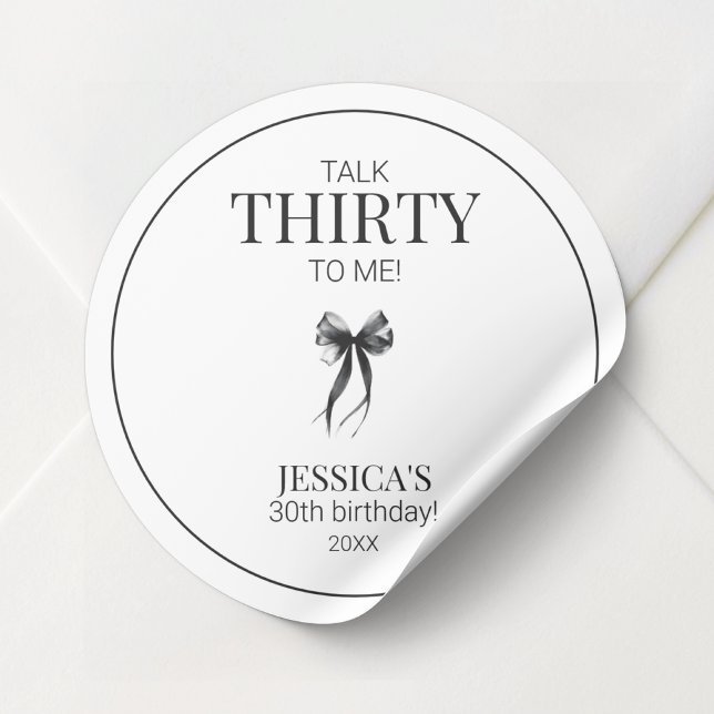 Pegatina Redonda Hablar Treinta para Mí Sencillo Elegante Cumpleaño (Talk Thirty to Me Simple Elegant 30th Birthday Classic Round Sticker)