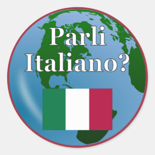 Pegatina Redonda ¿Hablas italiano en italiano? Bandera y globo