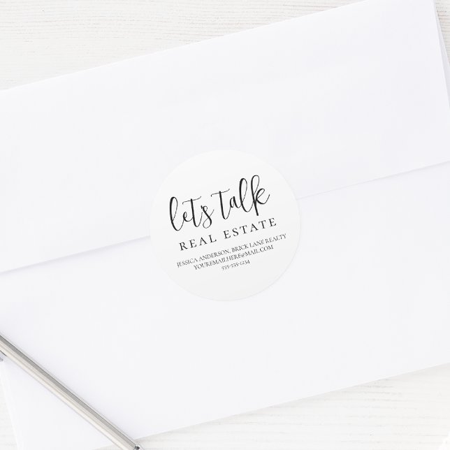 Pegatina Redonda Hablemos de información de contacto inmobiliaria (Let's Talk Real Estate Sticker)