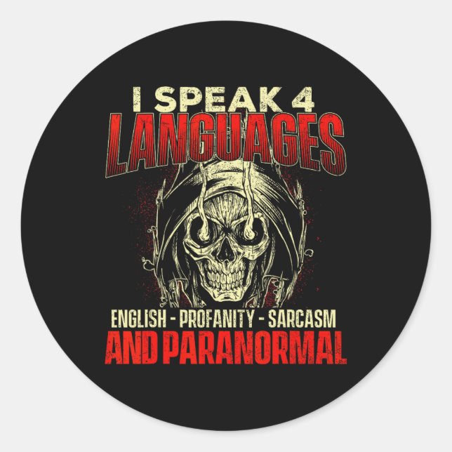 Pegatina Redonda Hablo 4 idiomas - Caza fantasma, orejas paranormal (Anverso)